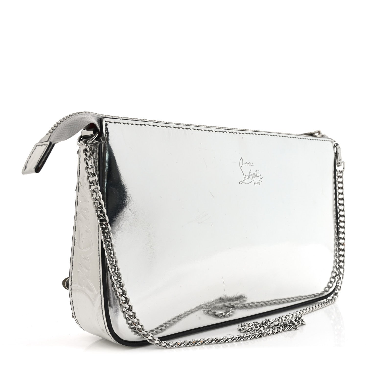 Christian Louboutin Metallic Patent Calfskin Flower Loubila Chain Clutch Silver 3 of 9