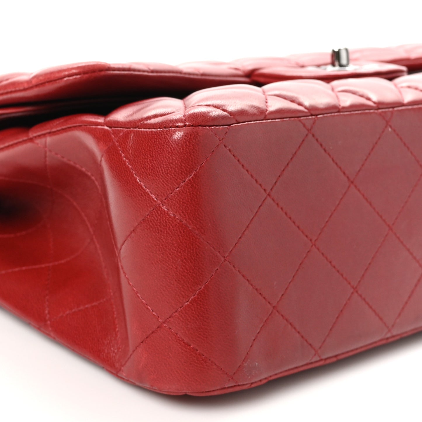 Lambskin Quilted Jumbo Double Flap Dark Red