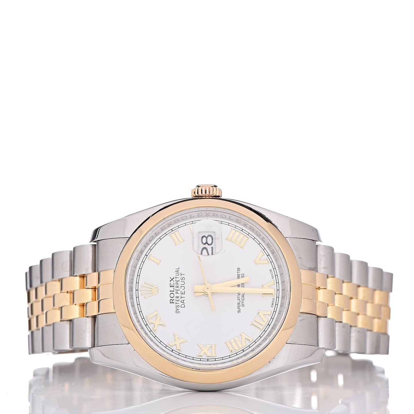 Stainless Steel 18K Yellow Gold 36mm Oyster Perpetual Datejust Watch White Roman 116203