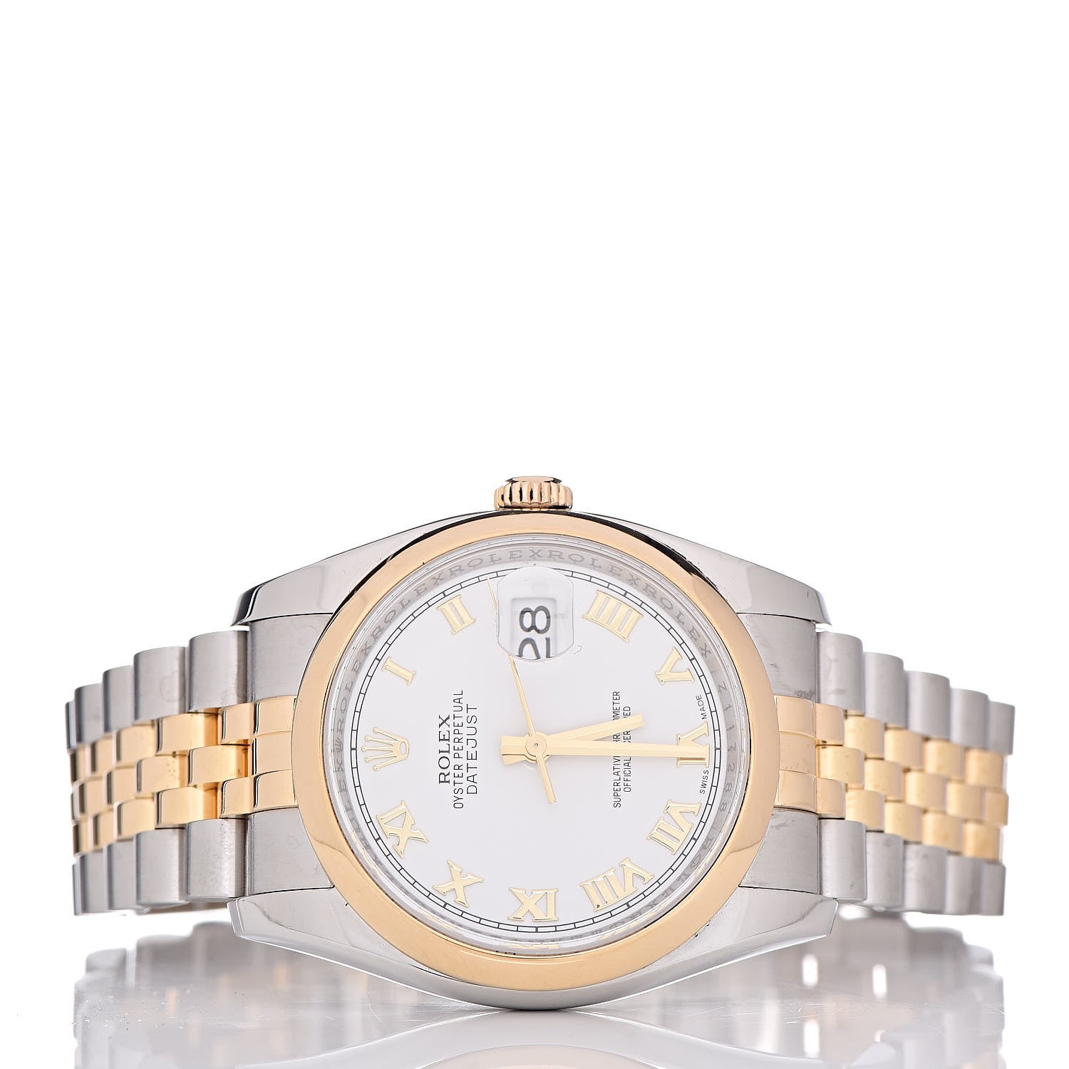 Rolex Stainless Steel 18K Yellow Gold 36mm Oyster Perpetual Datejust Watch White Roman 116203 3 of 8