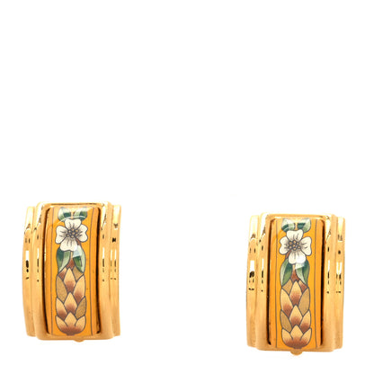 Hermes Gold Plated Printed Enamel Clip On Earrings 1 of 4
