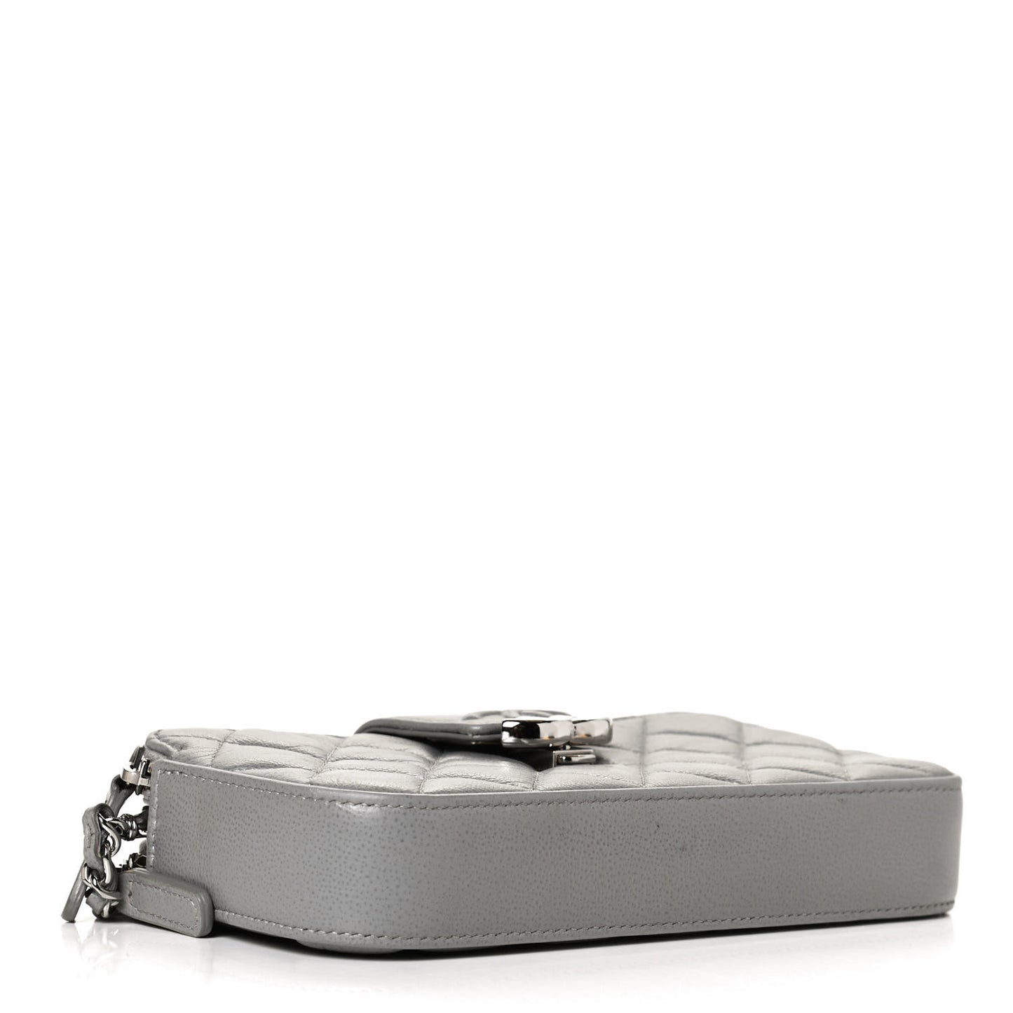 Grained Calfskin Quilted CC Box Clutch With Chain Grey