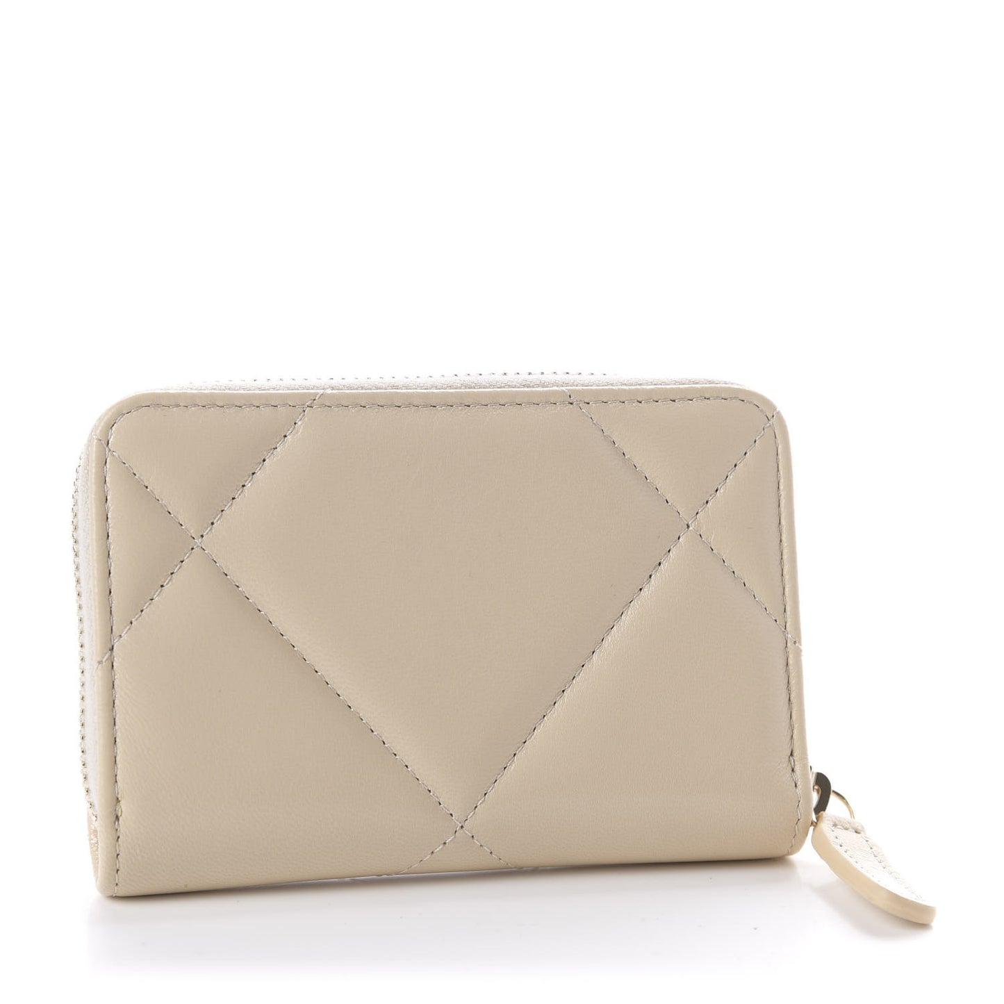 Lambskin Quilted 19 Zip Around Coin Purse Wallet Beige