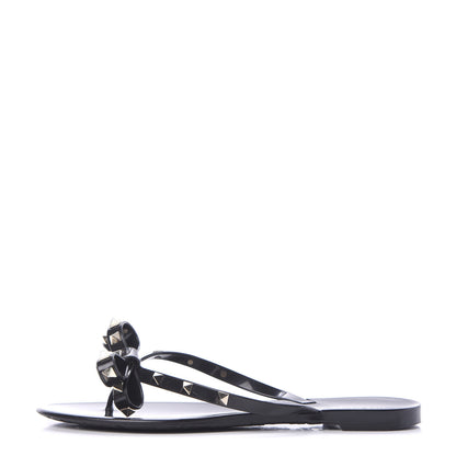 Valentino Garavani PVC Jelly Rockstud Bow Thong Sandals 41 Black 1 of 8