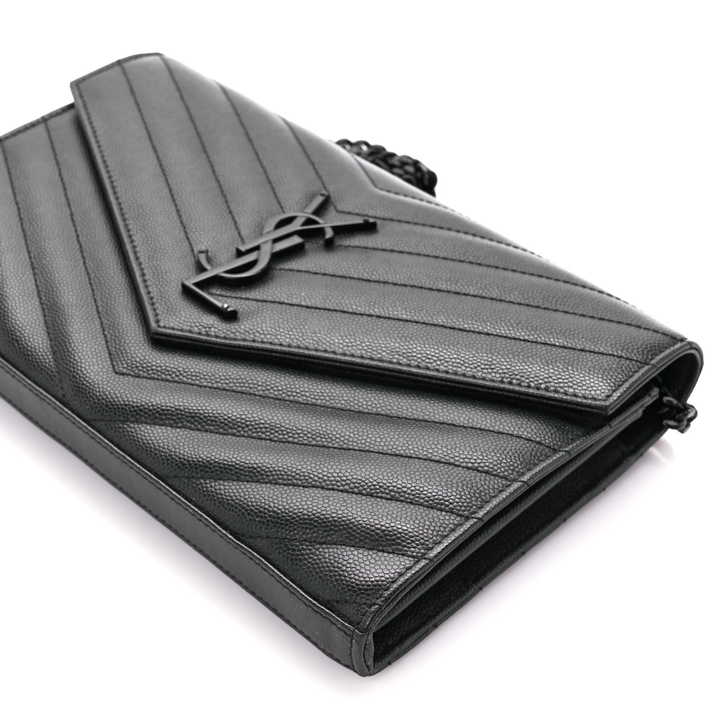 Grain De Poudre Matelasse Chevron Monogram Monochrome Chain Wallet Black