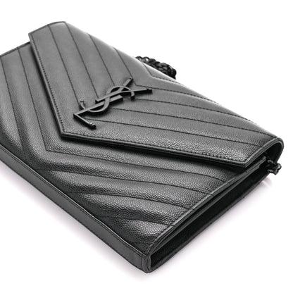 Saint Laurent Grain De Poudre Matelasse Chevron Monogram Monochrome Chain Wallet Black 11 of 13