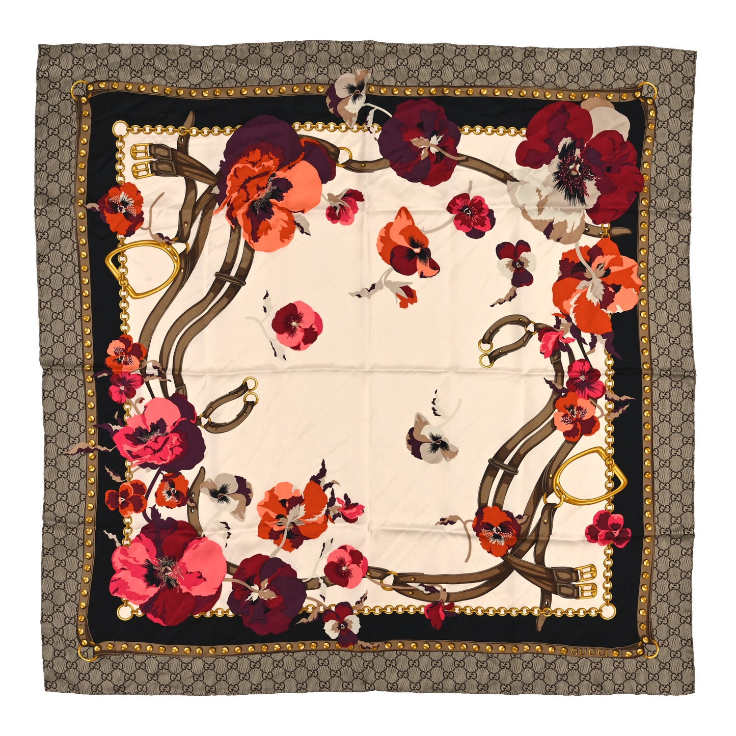 Silk Twill GG Monogram New Panshie Square Scarf Black Dark Purple