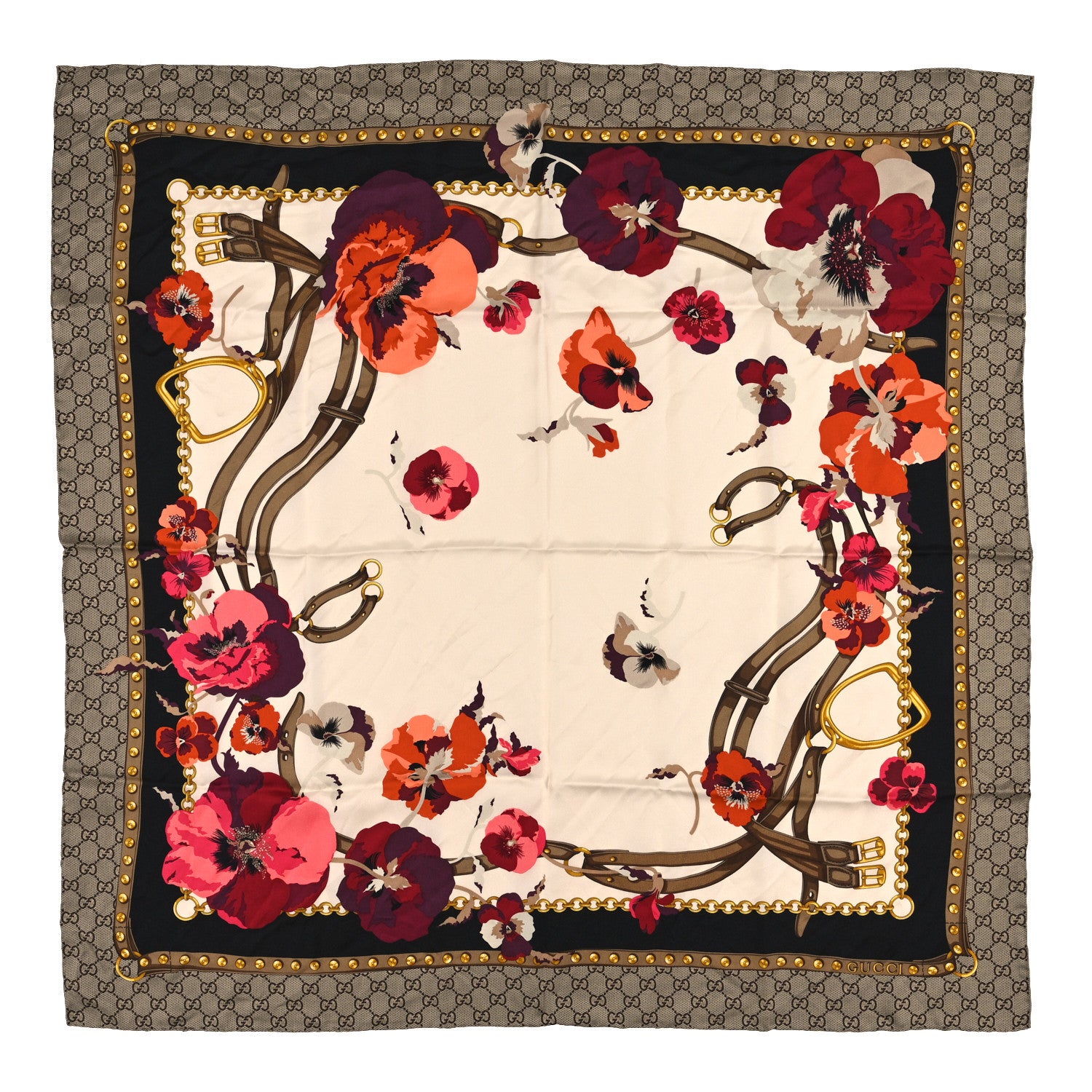 Gucci Silk Twill GG Monogram New Panshie Square Scarf Black Dark Purple 1 of 4