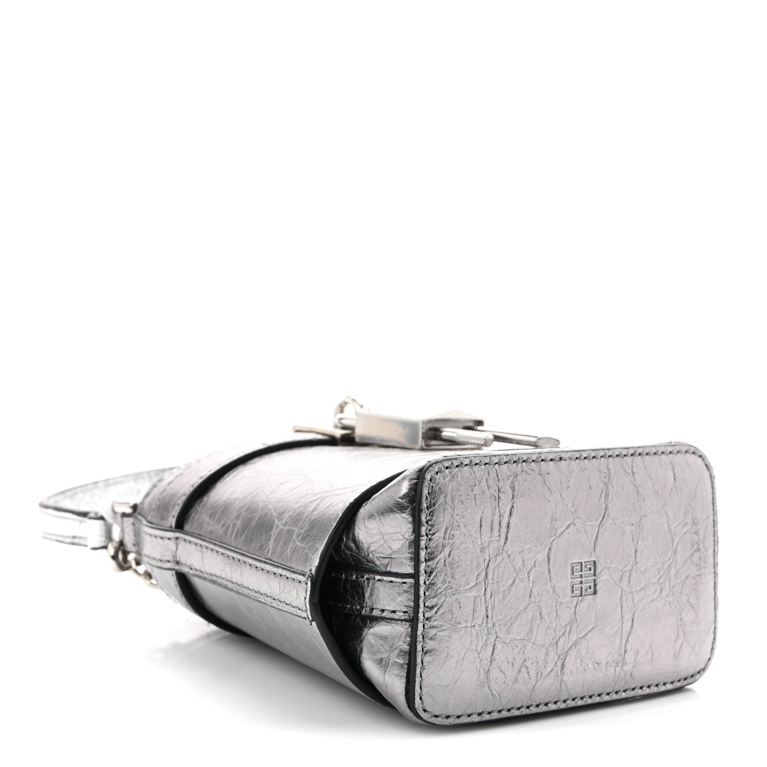 Givenchy Laminated Lambskin Micro Shark Lock Bucket Bag Silvery Grey 4 of 10