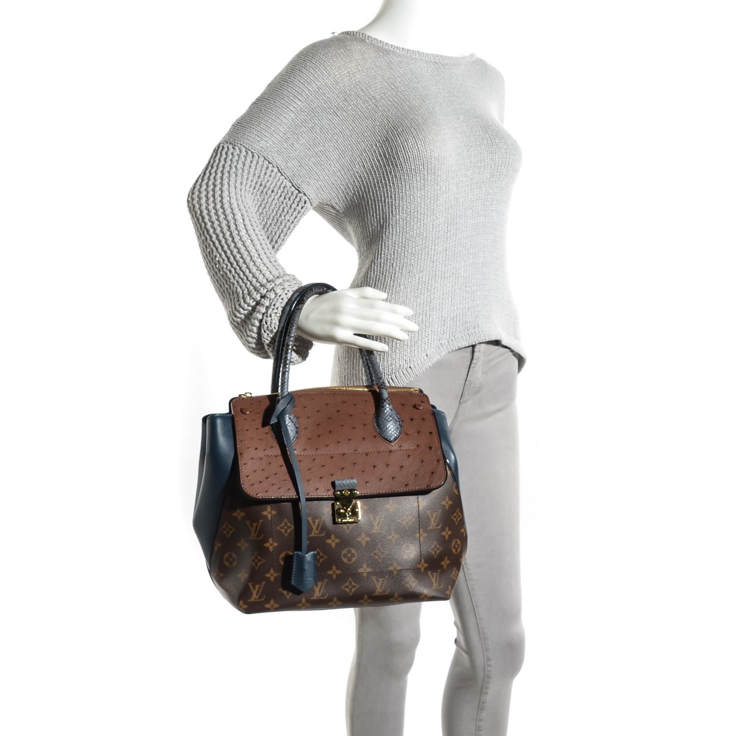 Ostrich Python Majestueux Tote MM Blue
