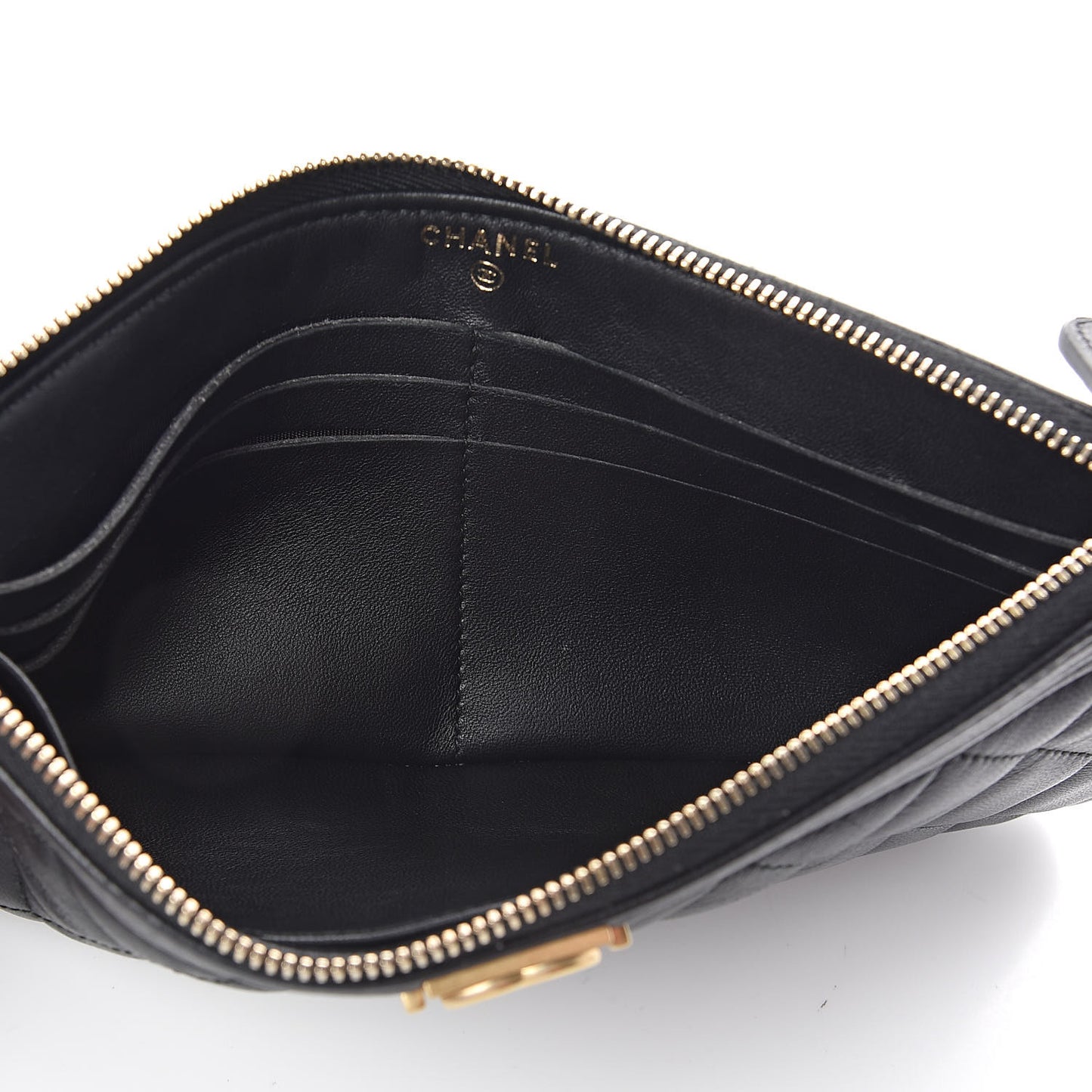 Lambskin Quilted Small Boy Zipped Pouch Black