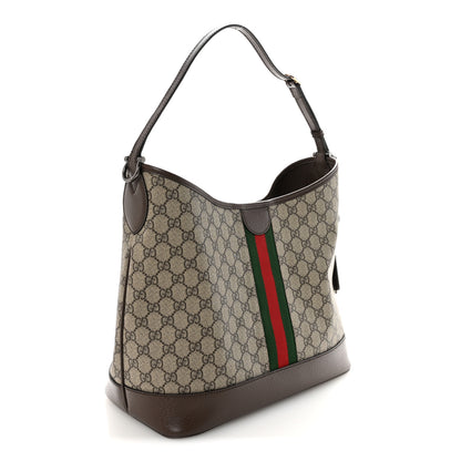 Gucci GG Supreme Monogram Textured Dollar Calfskin Web Large Ophidia Bucket Shoulder Bag Beige Ebony New Acero 3 of 9