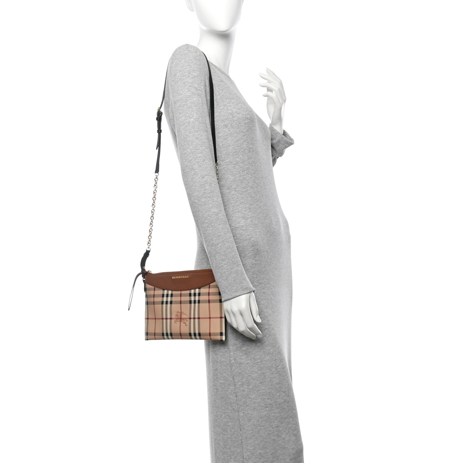 Burberry Haymarket Check Peyton Crossbody Clutch Bag Toffee 2 of 13