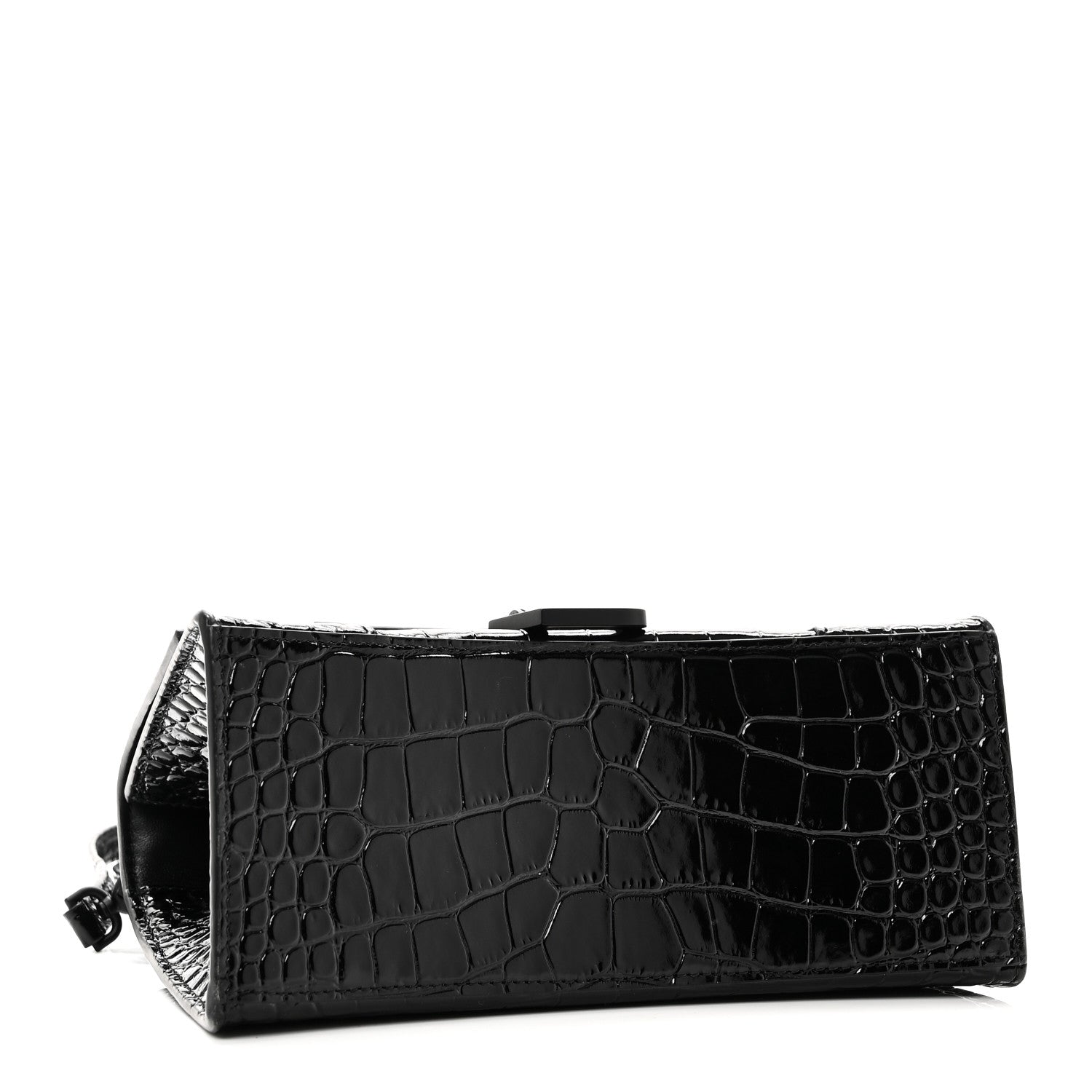 Balenciaga Shiny Calfskin Monochrome Crocodile Embossed Small Hourglass Top Handle Bag Black 4 of 10