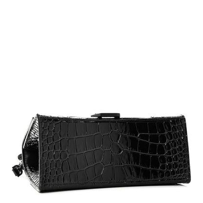 Balenciaga Shiny Calfskin Monochrome Crocodile Embossed Small Hourglass Top Handle Bag Black 4 of 10