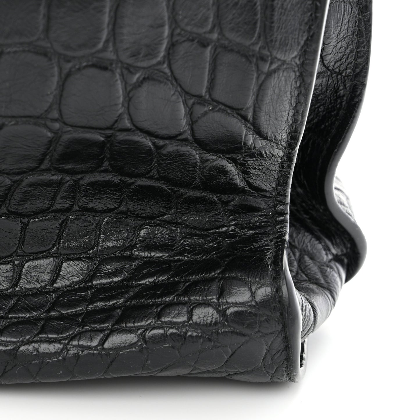 SAINT LAURENT Calfskin Crocodile Embossed Large Thin Sac De Jour Black