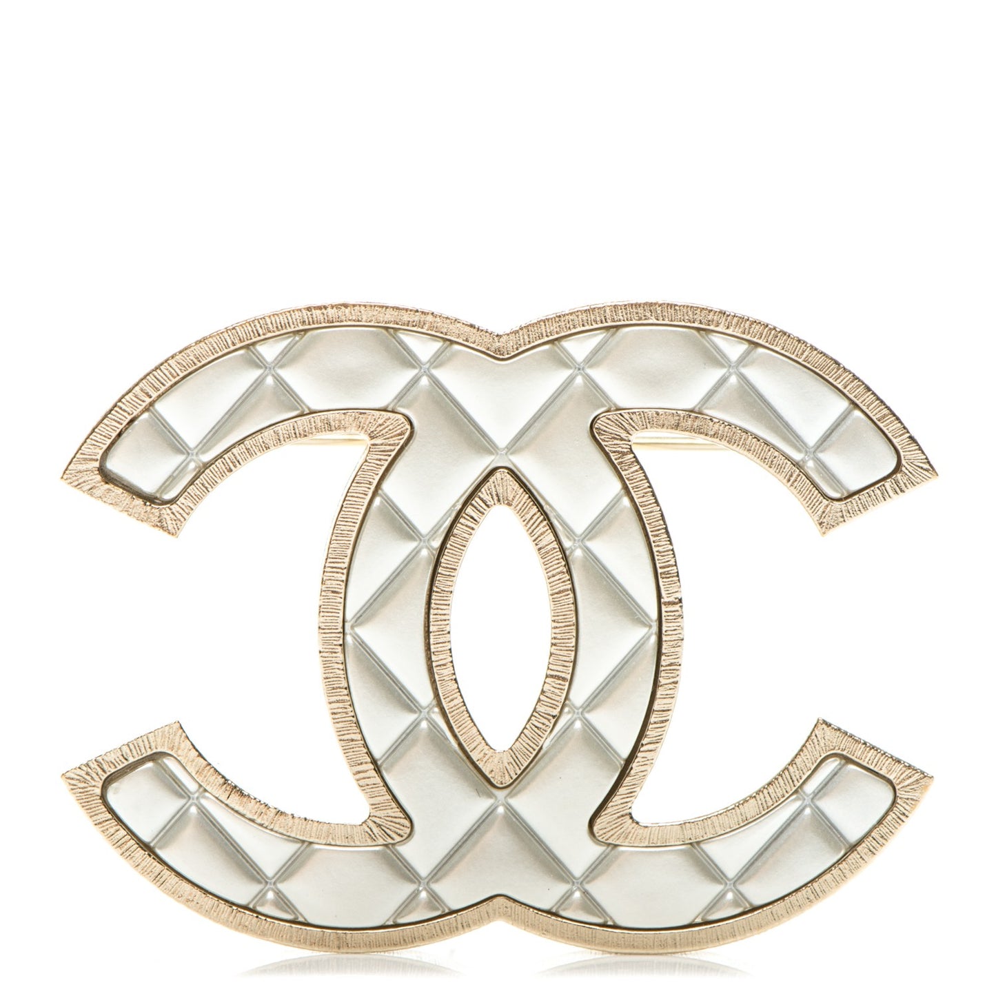 Metal Quilted CC Brooch Silver Gold