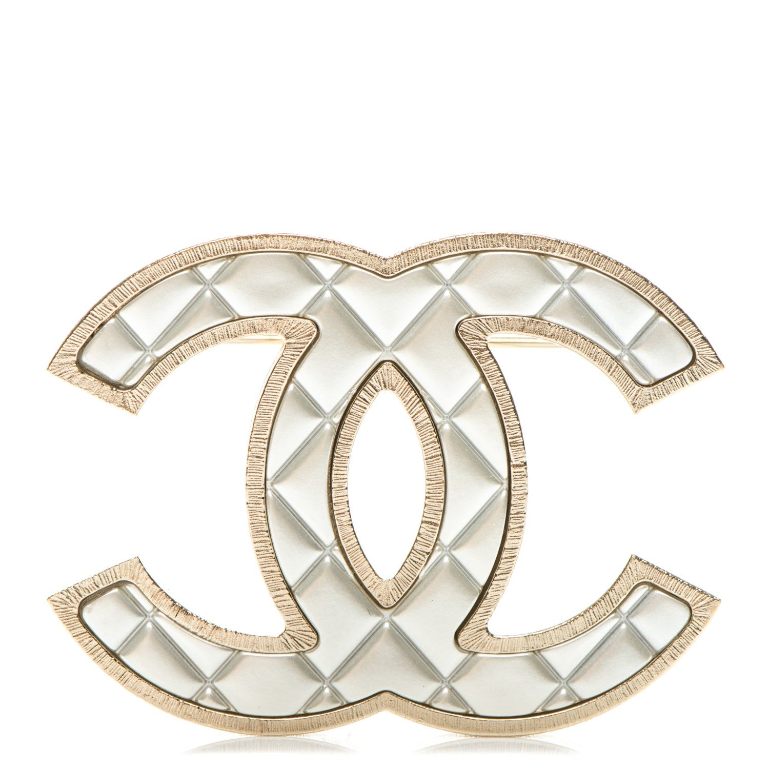 Chanel Metal Quilted CC Brooch Silver Gold 1 of 4
