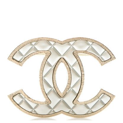 Chanel Metal Quilted CC Brooch Silver Gold 1 of 4
