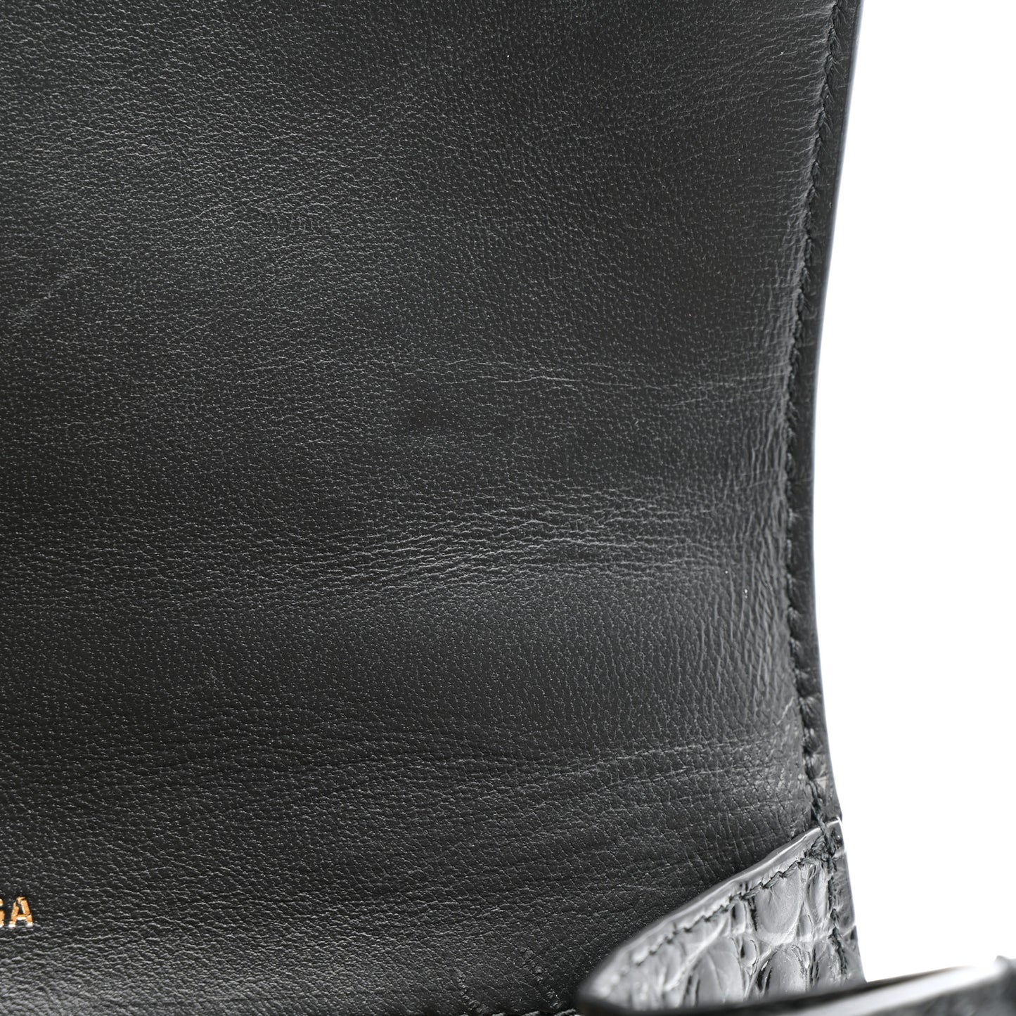 Shiny Calfskin Crocodile Embossed Small Hourglass Top Handle Bag Black