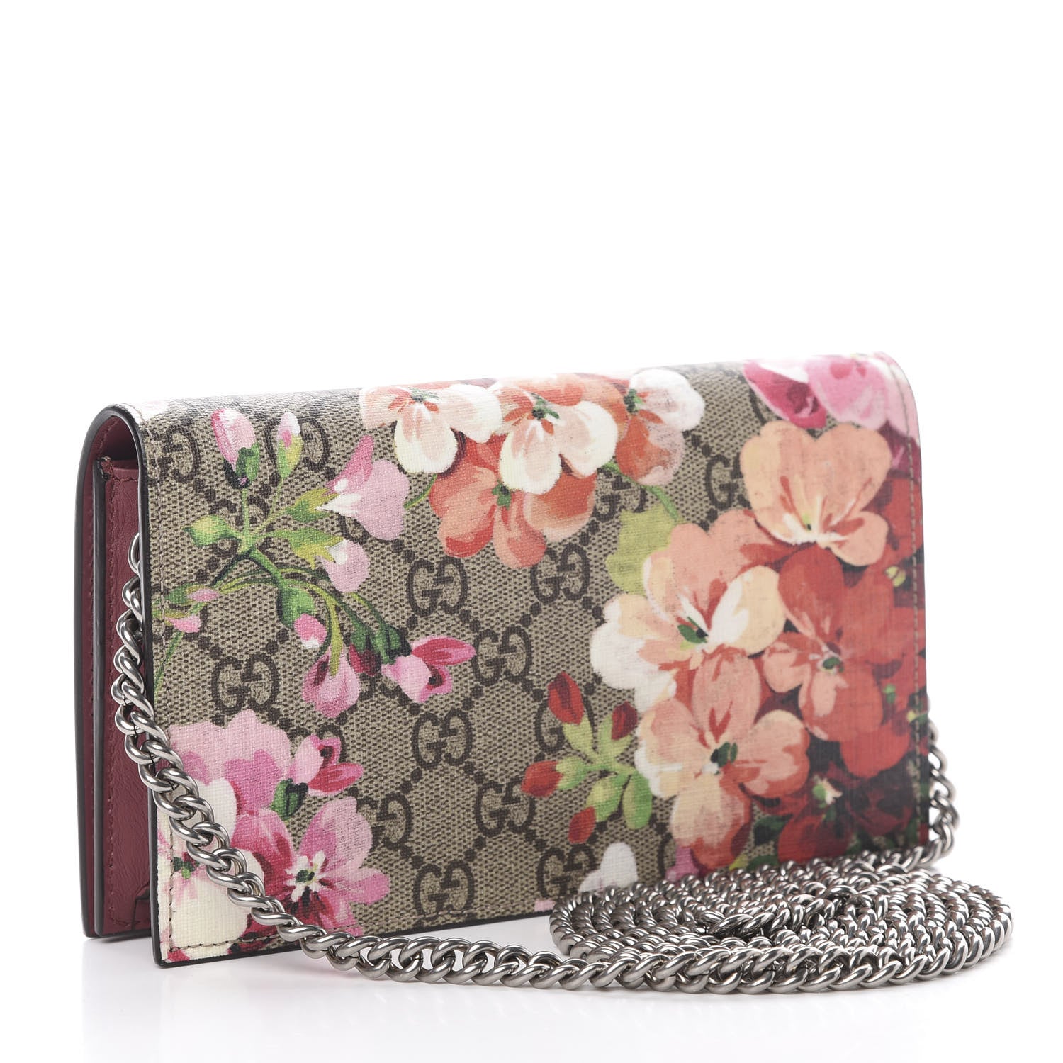 Gucci GG Supreme Monogram Blooms Chain Wallet Beige Multicolor Dry Rose 3 of 11