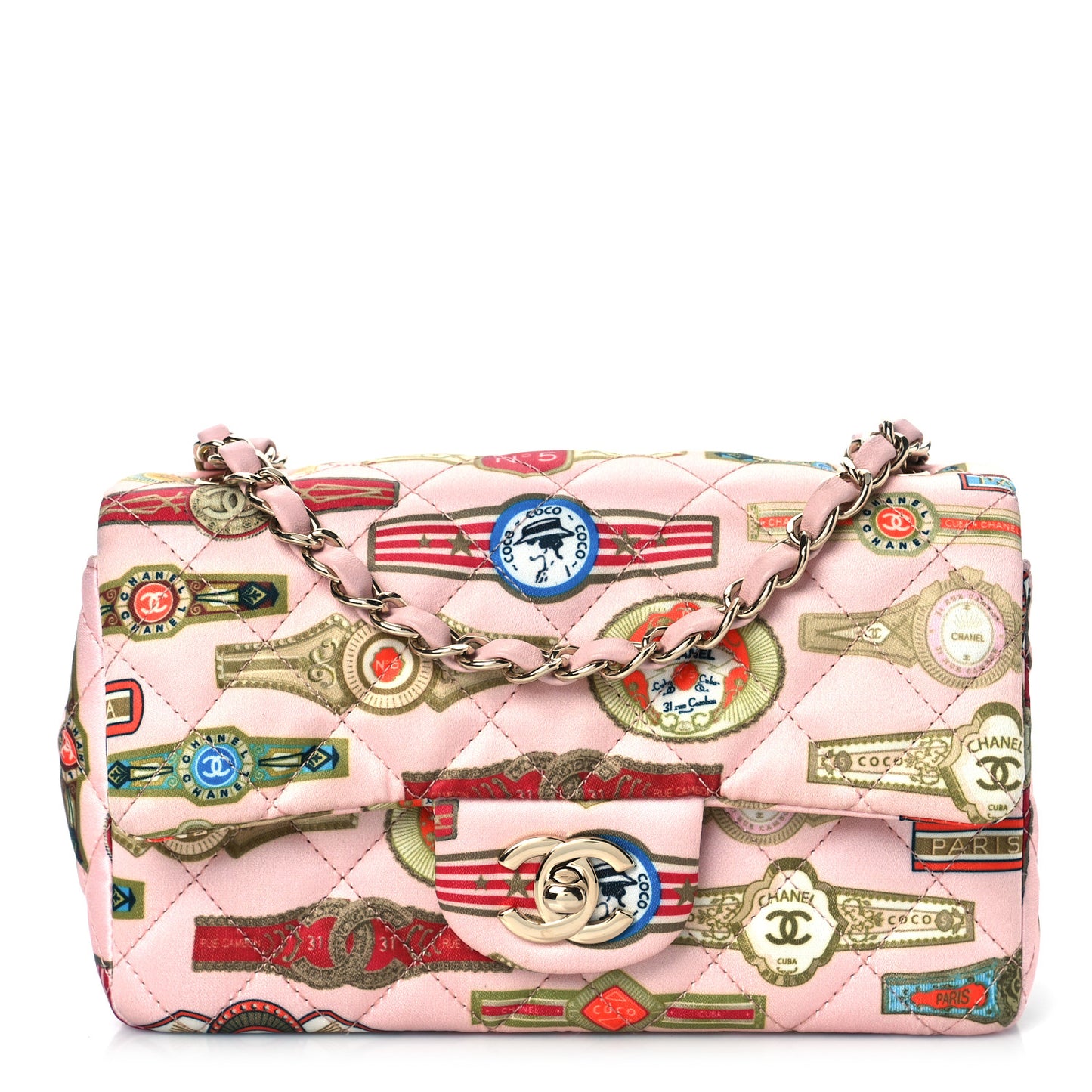 Satin Paris Cuba Cigare Print Mini Flap Pink