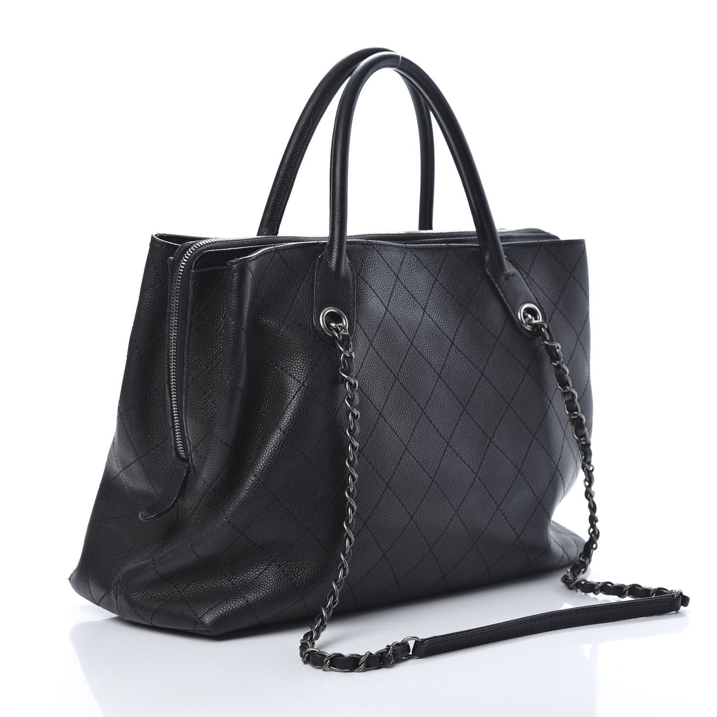 Grained Vegetal Calfskin Urban Shopping Tote Black