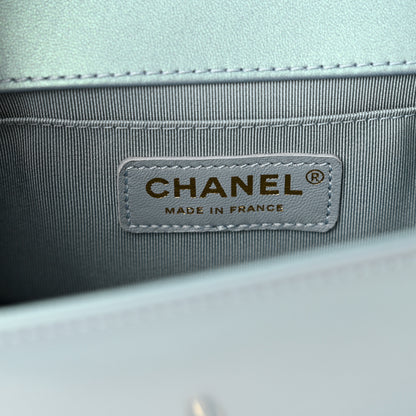 Chanel Iridescent Glazed Calfskin Quilted Small Boy Flap Light Blue 6 of 12