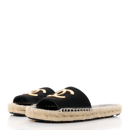 Chanel Wool Laminated Lambskin CC Slide Sandals 38 Black Gold 3 of 9