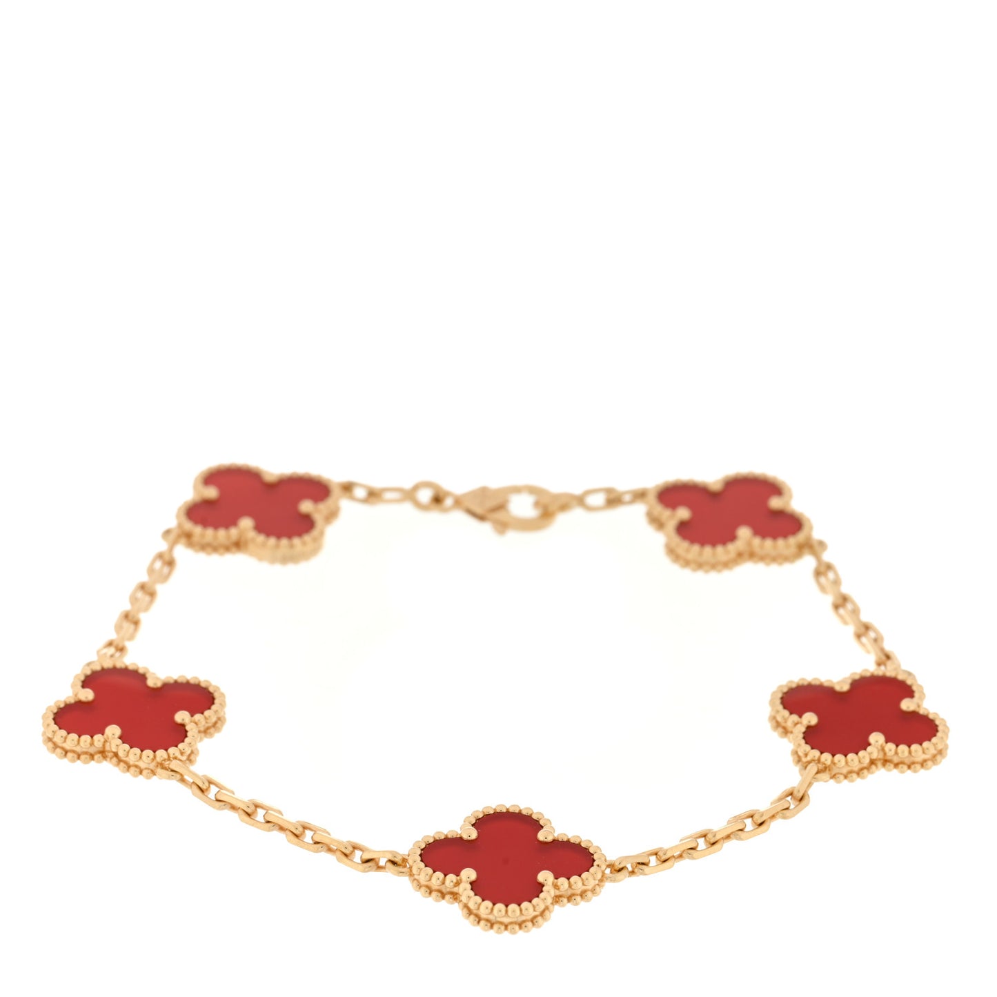 18K Yellow Gold Carnelian 5 Motifs Vintage Alhambra Bracelet