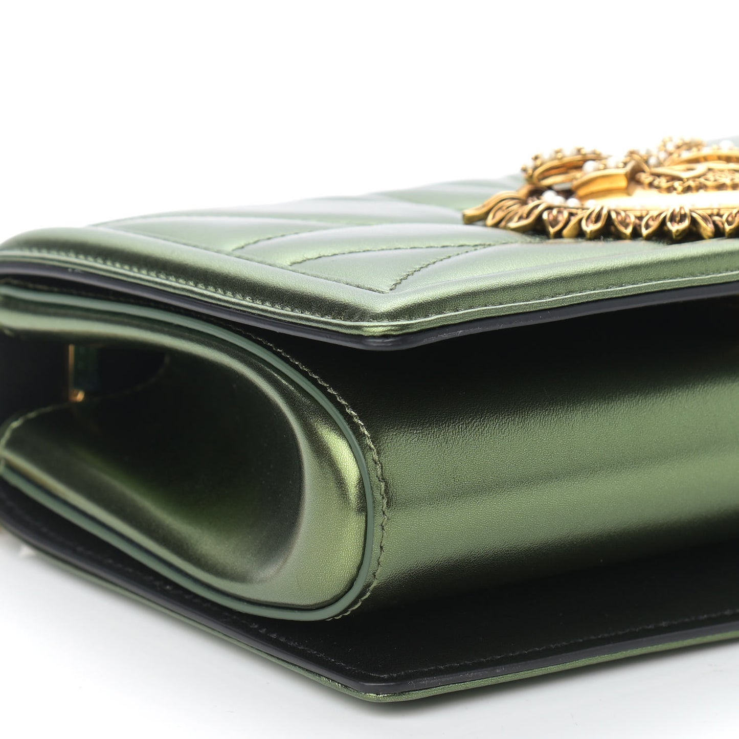 Metallic Calfskin Medium Devotion Crossbody Bag Green