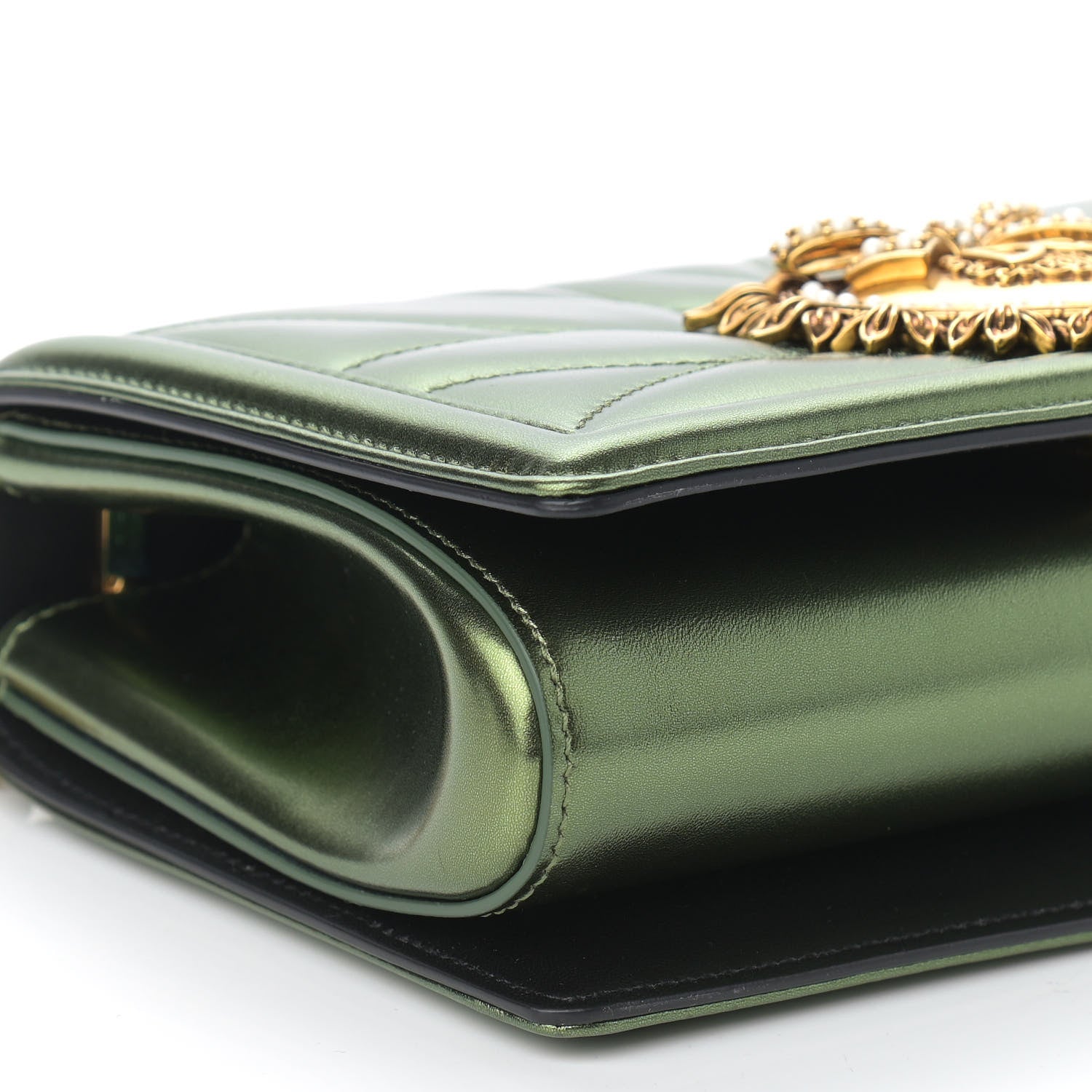 Dolce & Gabbana Metallic Calfskin Medium Devotion Crossbody Bag Green 8 of 9