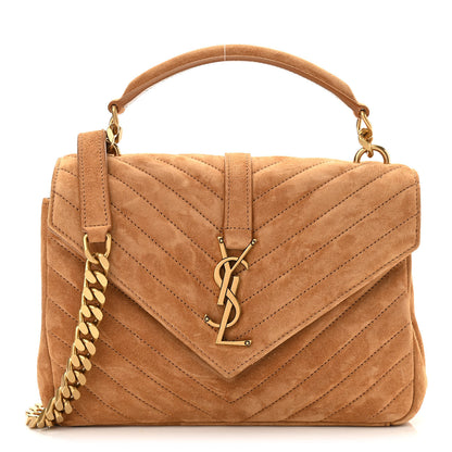 Saint Laurent Suede Matelasse Chevron Monogram Medium College Bag Cinnamon 1 of 11
