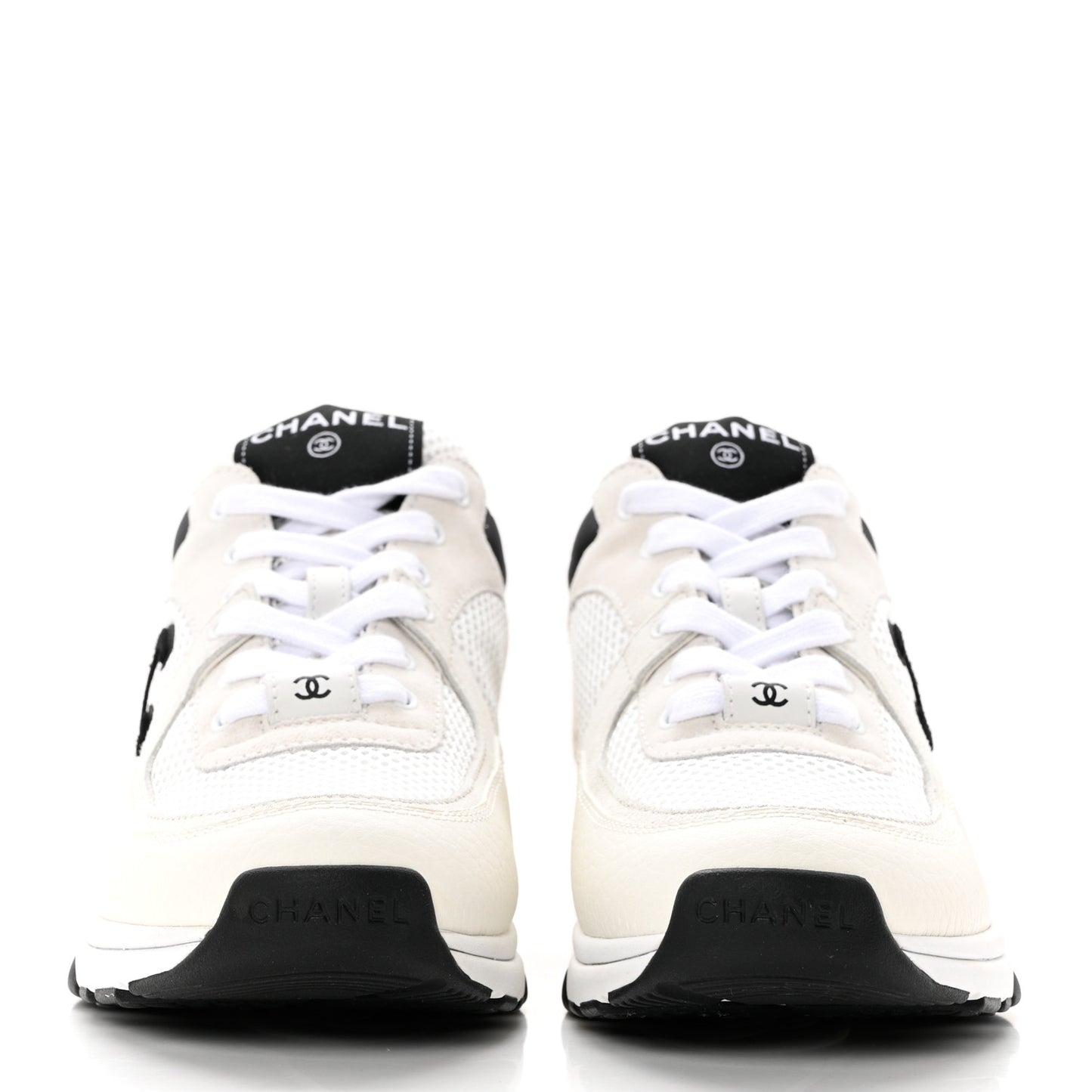 Mesh Suede Calfskin Grained Calfskin Womens CC Sneakers 37 White Black