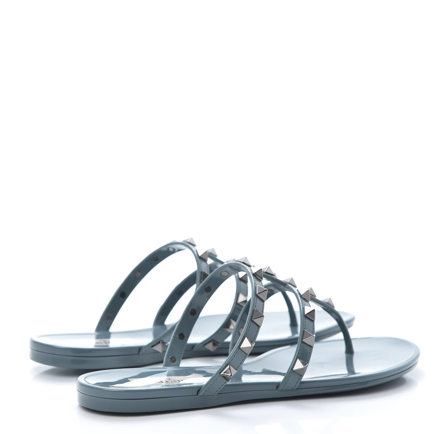 Valentino Garavani PVC Jelly Rockstud Caged Flat Thong Sandals 36 Blue 4 of 8