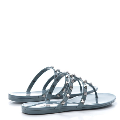 Valentino Garavani PVC Jelly Rockstud Caged Flat Thong Sandals 36 Blue 4 of 8