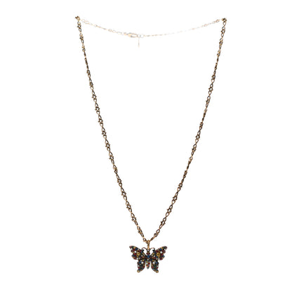 Gucci Metal Crystal Butterfly Necklace Aged Gold Multicolor 3 of 5