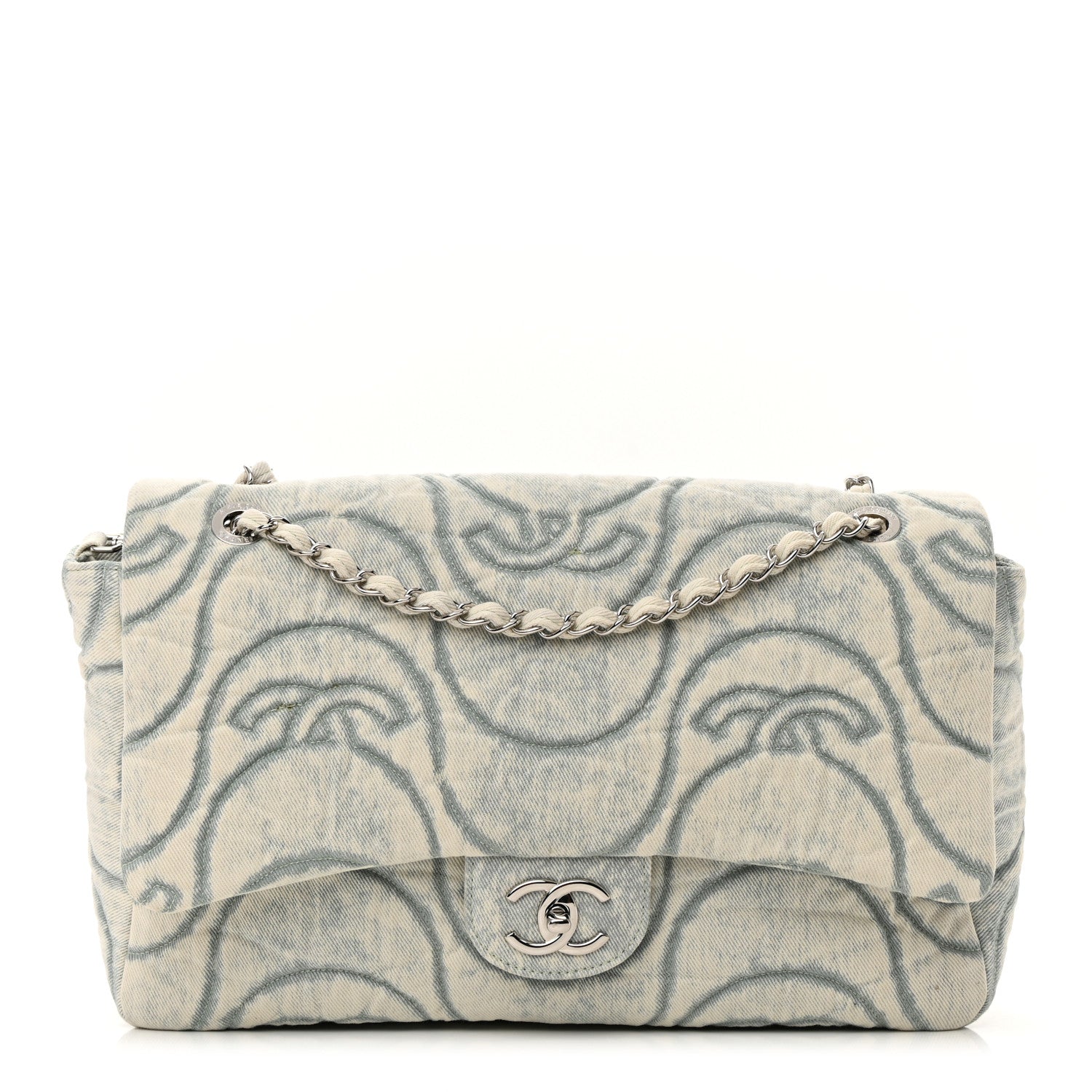Chanel Denim Embossed CC Logo Print Jumbo Single Flap Blue 1 of 13