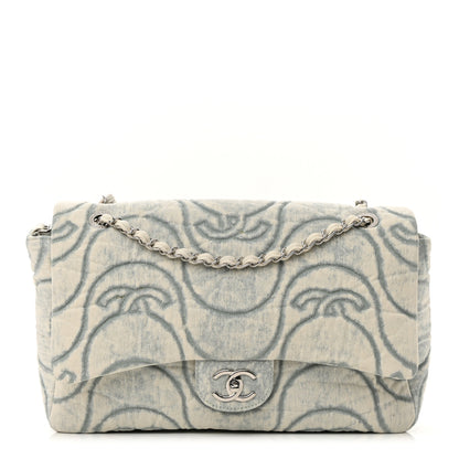 Chanel Denim Embossed CC Logo Print Jumbo Single Flap Blue 1 of 13