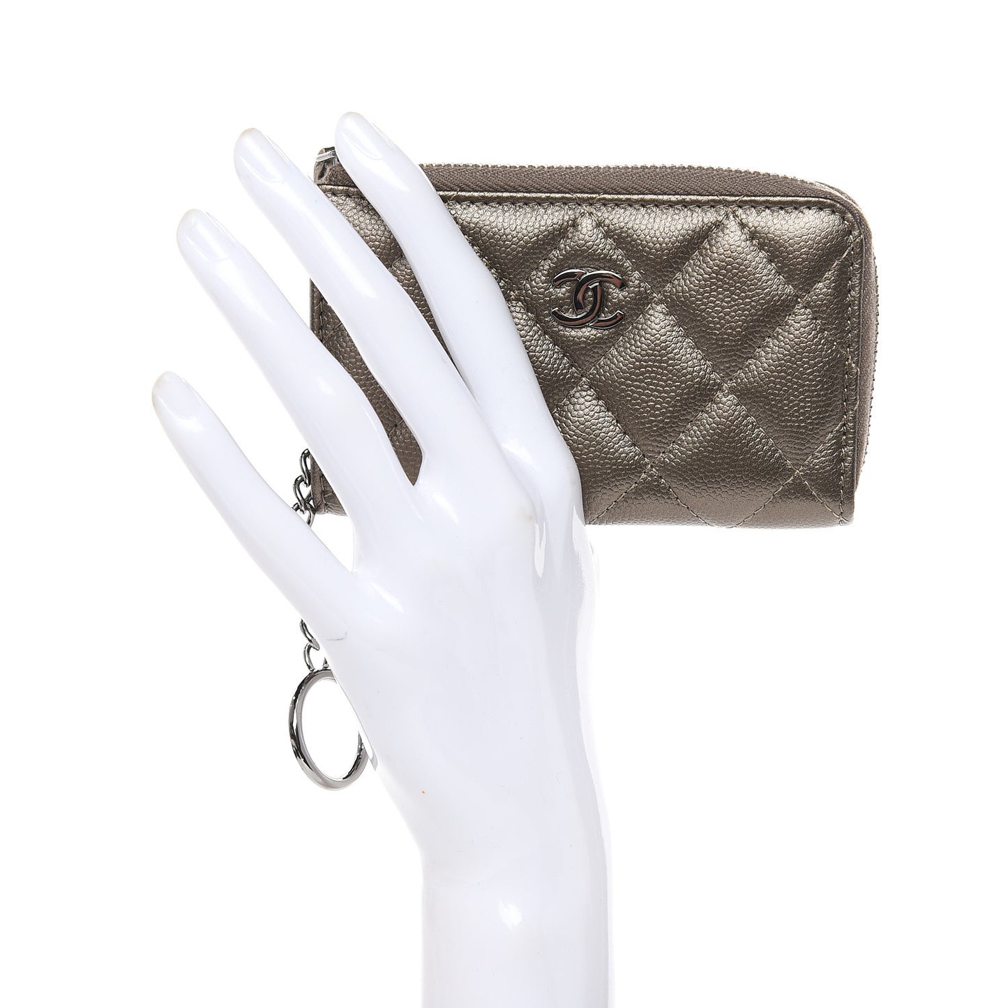 Metallic Caviar Quilted Key Holder Case Bronze