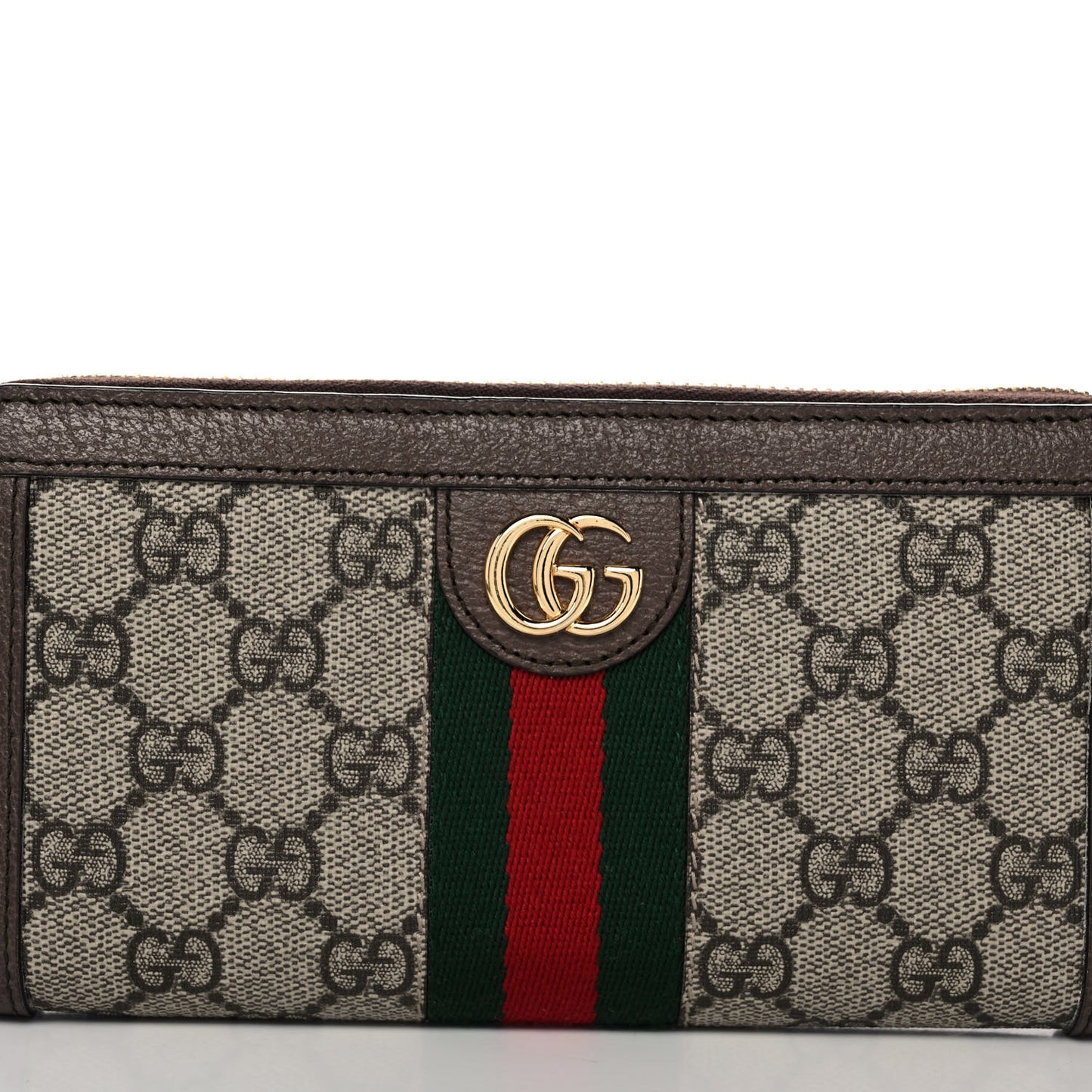 GG Supreme Monogram Web Ophidia Zip Around Wallet Brown