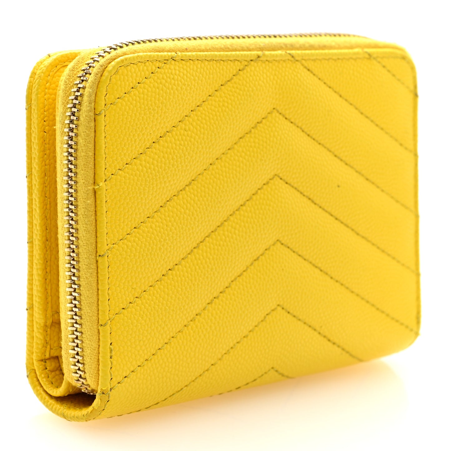 Grain De Poudre Matelasse Chevron Monogram Compact Zip Around Wallet Mimosa Shiny