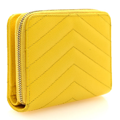 Saint Laurent Grain De Poudre Matelasse Chevron Monogram Compact Zip Around Wallet Mimosa Shiny 3 of 7