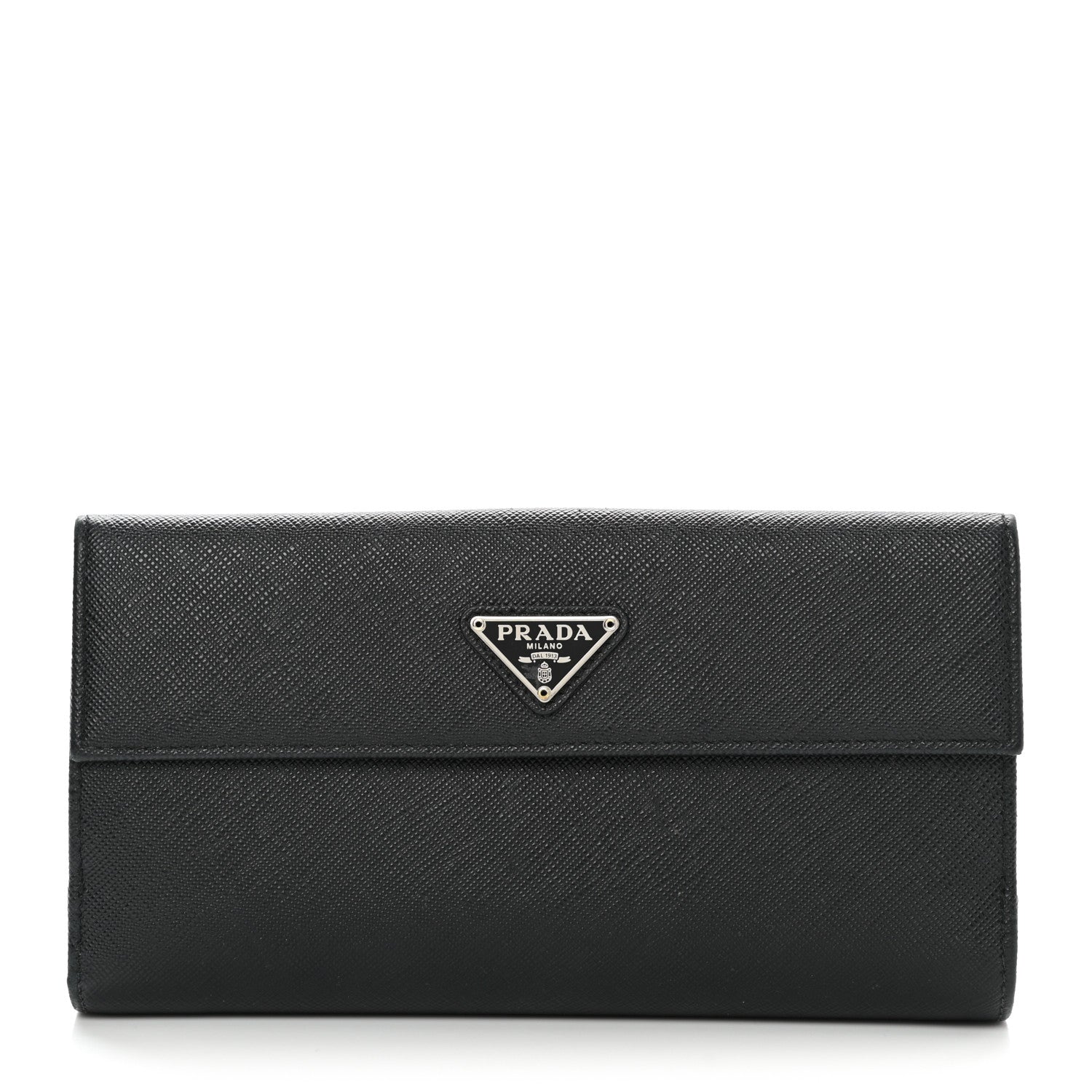 Prada Saffiano Triangle Continental Flap Wallet Black 1 of 10