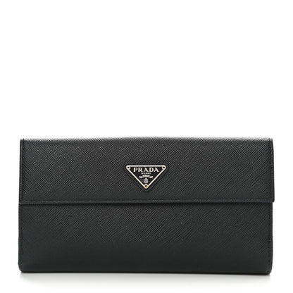 Prada Saffiano Triangle Continental Flap Wallet Black 1 of 10