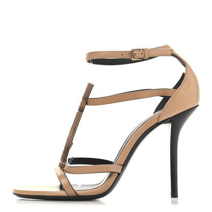 Saint Laurent Calfskin Cassandra 100 Sandals 37.5 Gold Brown 1 of 9