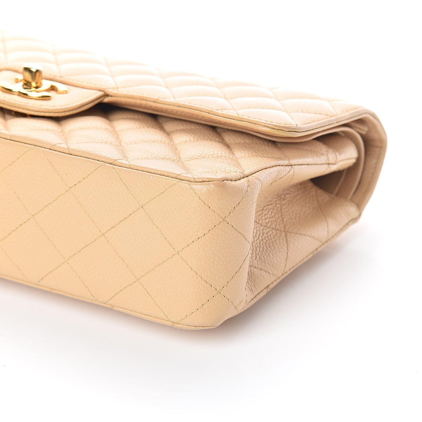 Caviar Quilted Medium Double Flap Beige Clair