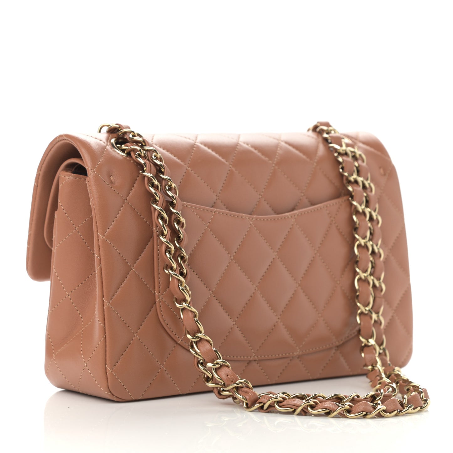 Lambskin Quilted Small Double Flap Brown
