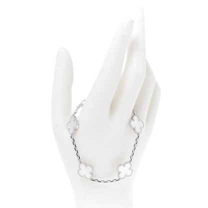 Van Cleef & Arpels 18K White Gold Mother of Pearl 5 Motifs Vintage Alhambra Bracelet 2 of 7