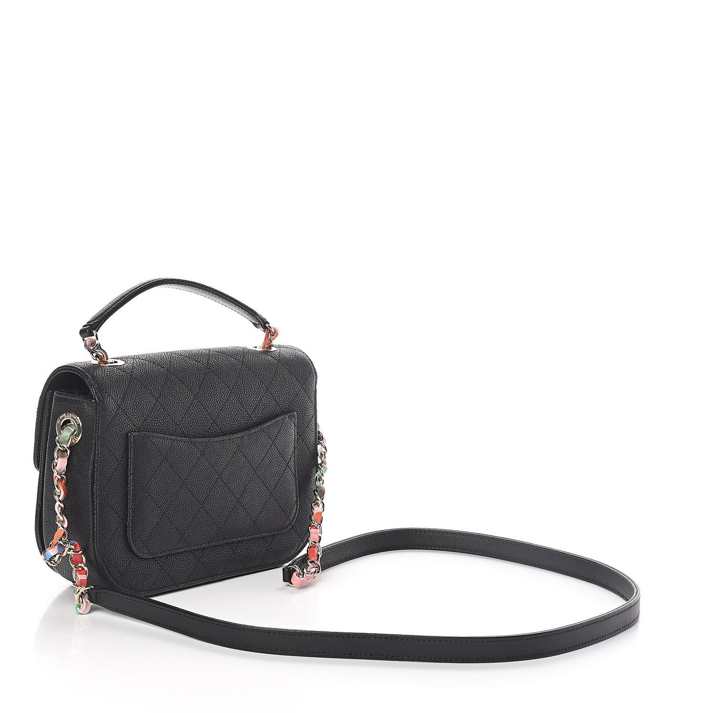 Caviar Quilted Thread Around Single Flap Black